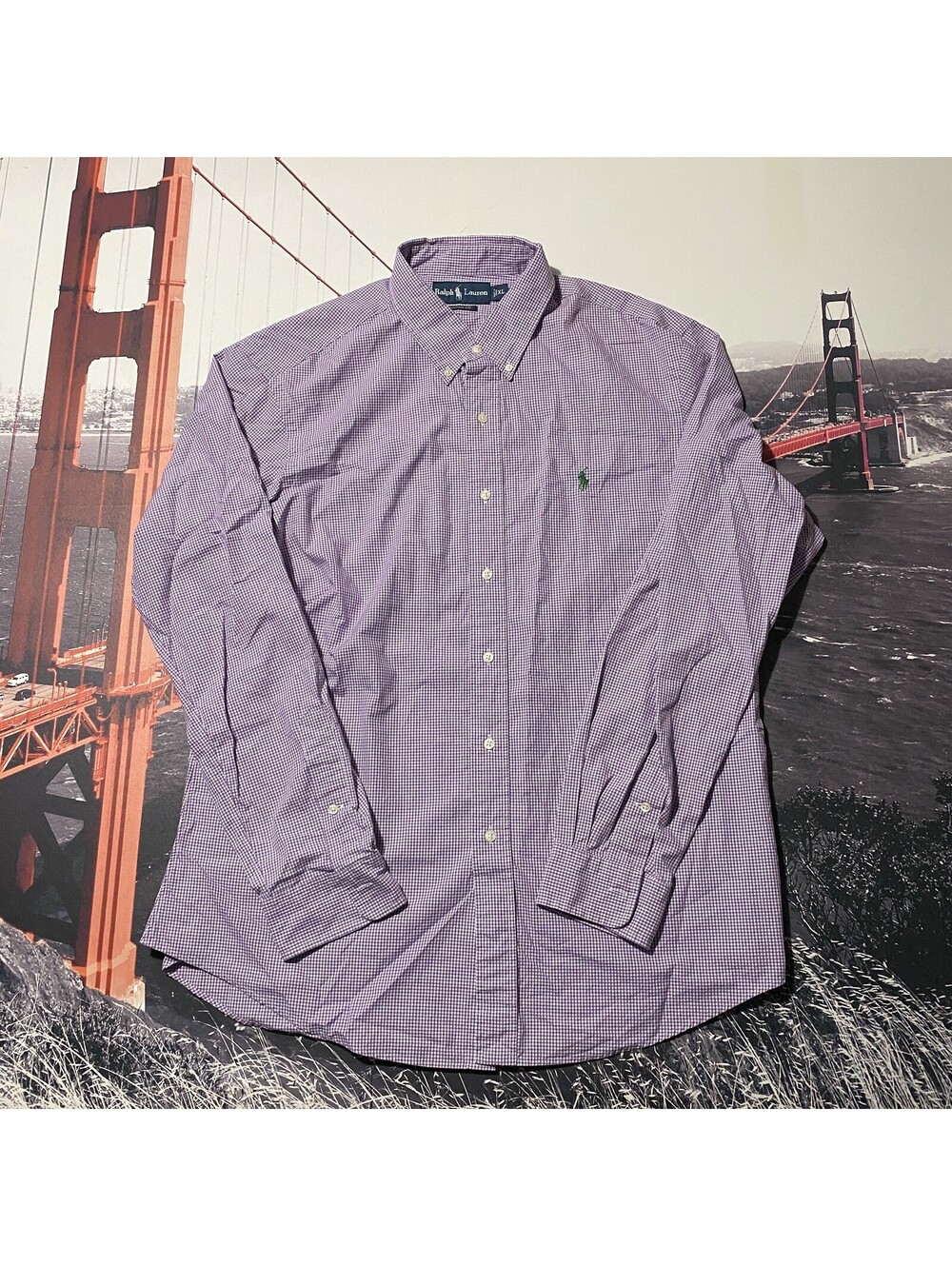 Polo Ralph Lauren Shirt Long Sleeve Custom Fit Mens Sz XL Purple Gingham Check